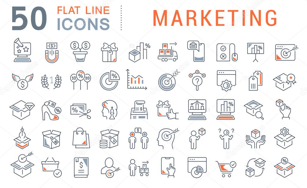 Set Vector Line Icons of Marketing