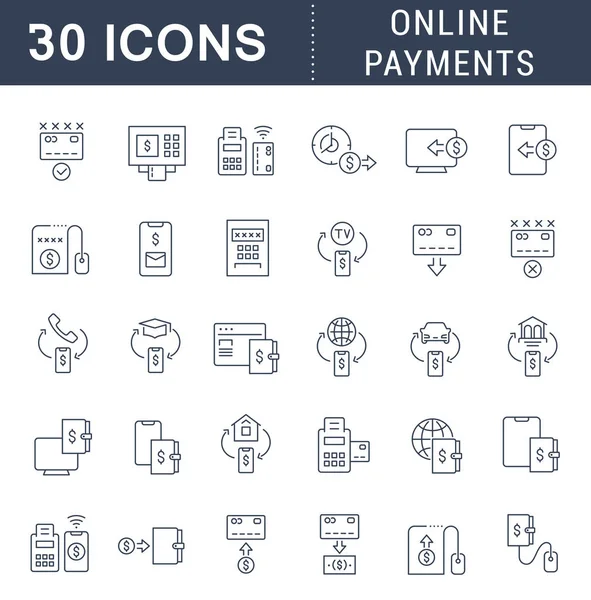 Establecer iconos de línea vectorial de pagos en línea — Vector de stock