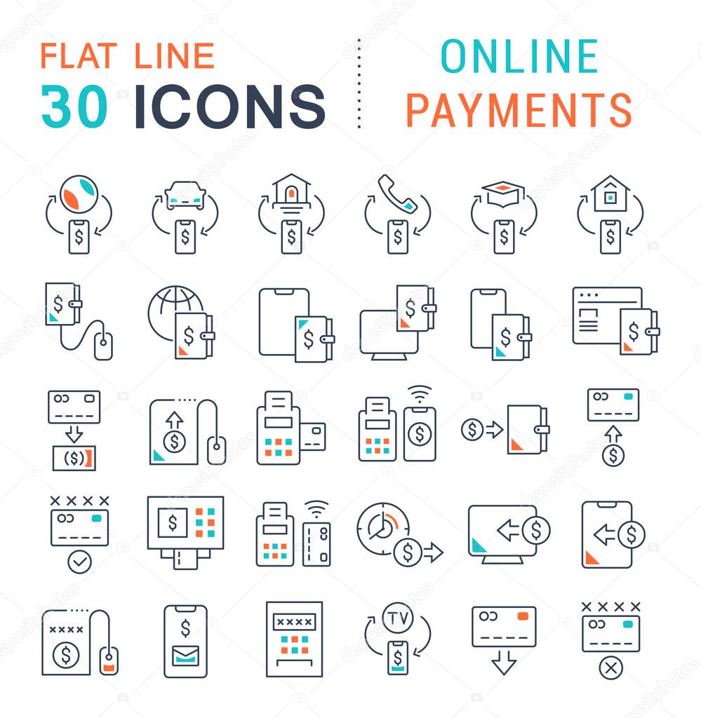 Set Vector Line Icons of Online Payments