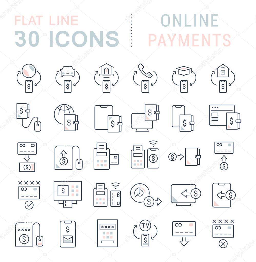 Set Vector Line Icons of Online Payments