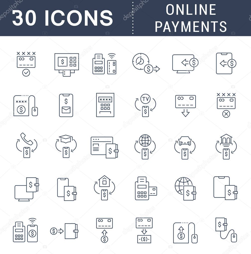 Set Vector Line Icons of Online Payments