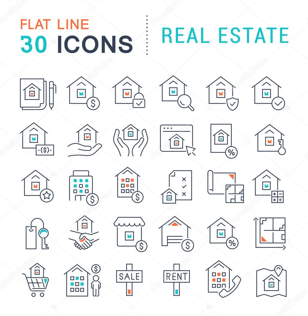 Set of vector line icons of real estate for modern concepts, web and apps.