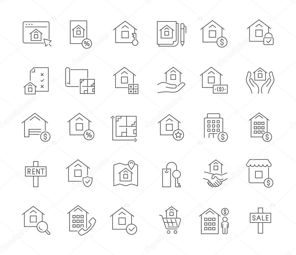 Set Vector Line Icons of Real Estate