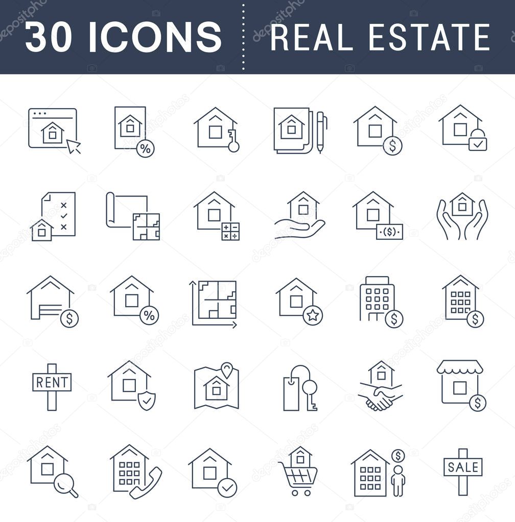 Set of vector line icons of real estate for modern concepts, web and apps.