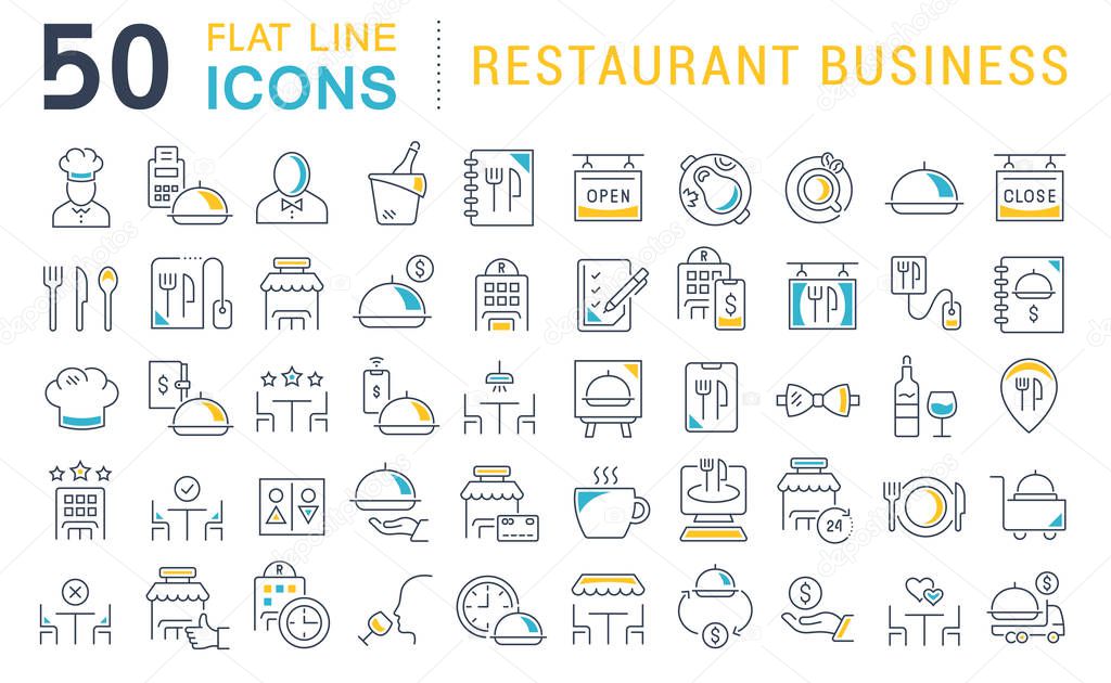 Set Vector Line Icons of Restaurant Business