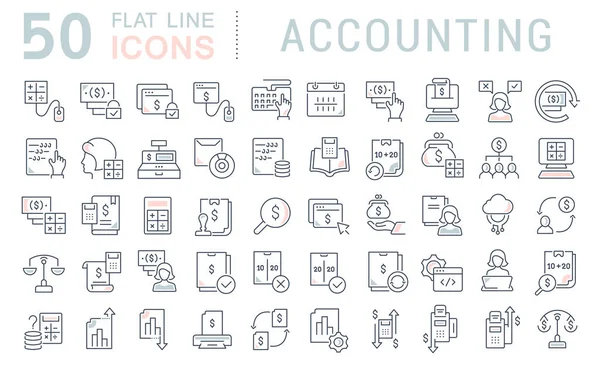 Definir Ícones de Linha de Vetor de Contabilidade —  Vetores de Stock