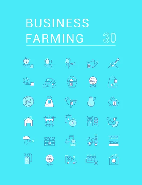 Set Vector Line Icons of Business Farming — Stock Vector