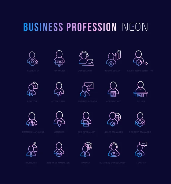 Iconos lineales de neón de la profesión empresarial — Vector de stock