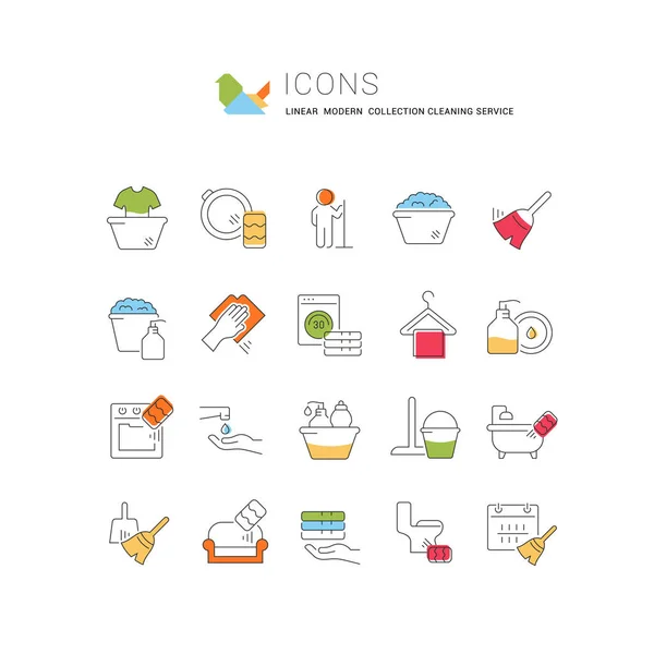 Iconos lineales de recogida de servicio de limpieza — Vector de stock