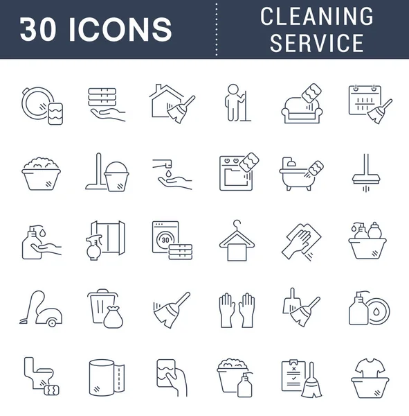 Establecer iconos lineales de servicio de limpieza — Vector de stock