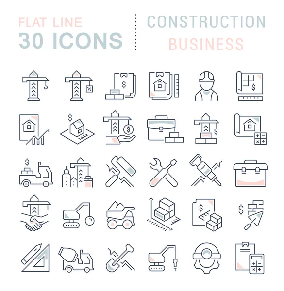 Conjunto de iconos de línea vectorial de negocio de construcción — Vector de stock