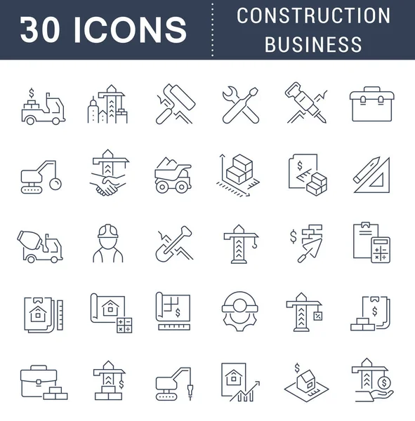 Conjunto de iconos de línea vectorial de negocio de construcción — Archivo Imágenes Vectoriales