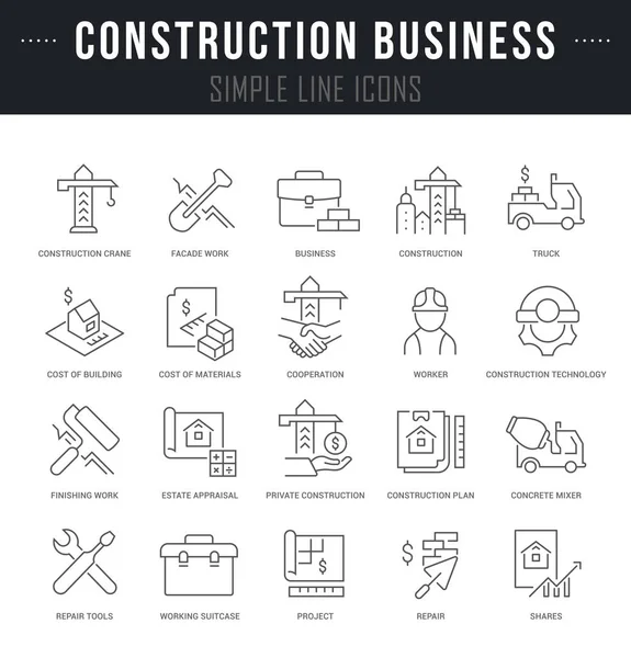 Definir ícones de linha de vetores de negócios de construção —  Vetores de Stock