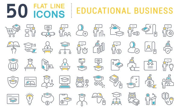 Définir les icônes de la ligne vectorielle des entreprises éducatives — Image vectorielle