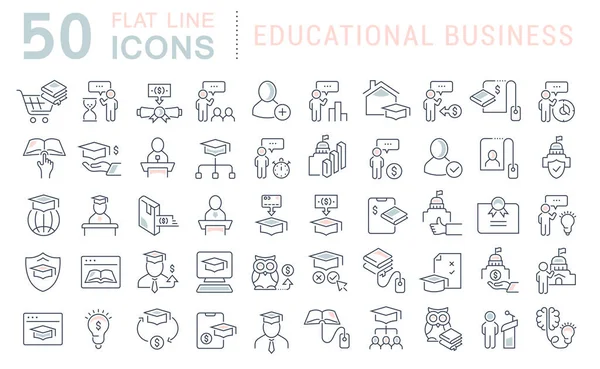 Definir ícones de linha vetorial de negócios educacionais — Vetor de Stock