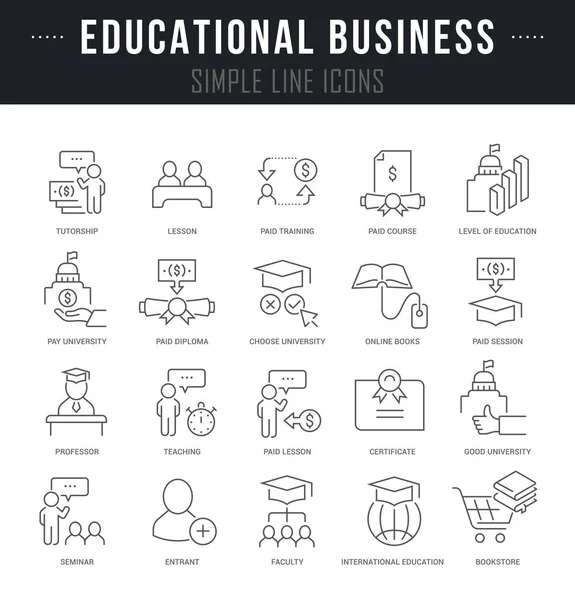 Définir les icônes de la ligne vectorielle des entreprises éducatives — Image vectorielle