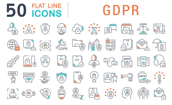 Set Vector Line Icons of GDPR — Stock Vector