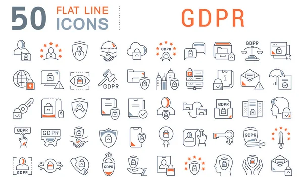 Set Vector Line Icons of GDPR — Stock Vector