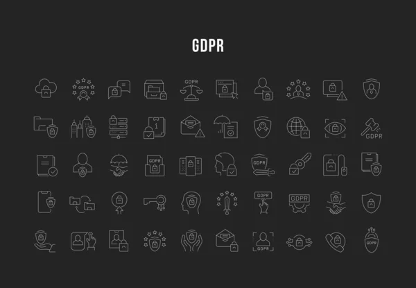 Definir ícones de linha vetorial do GDPR —  Vetores de Stock