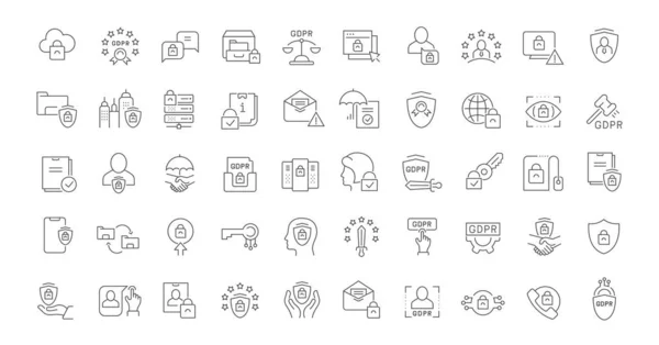 Conjunto de iconos de la línea vectorial del RGPD — Vector de stock