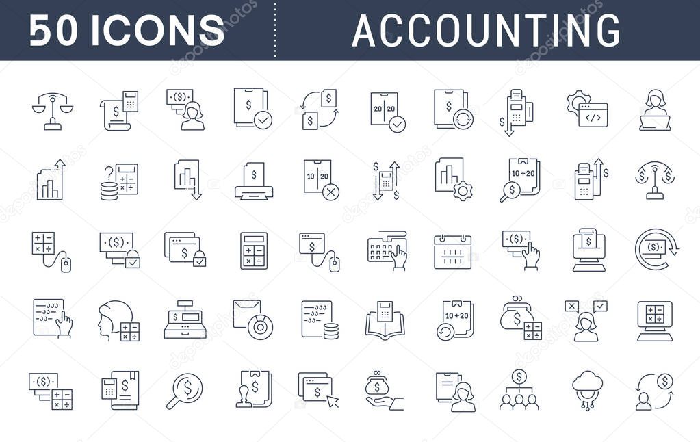 Set Vector Line Icons of Accounting