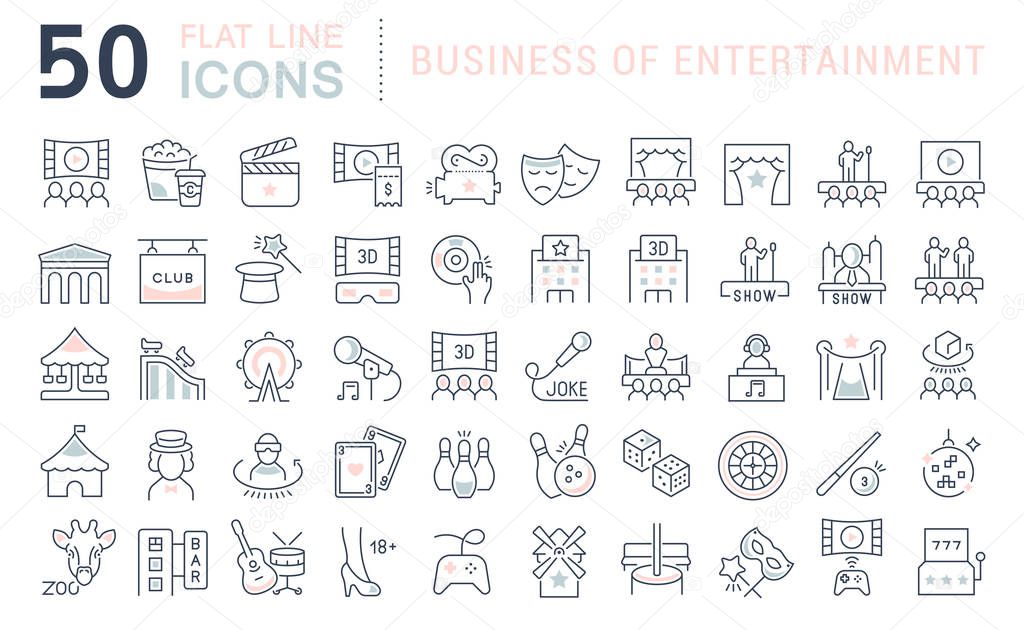 Set Vector Line Icons of Entertainment Business