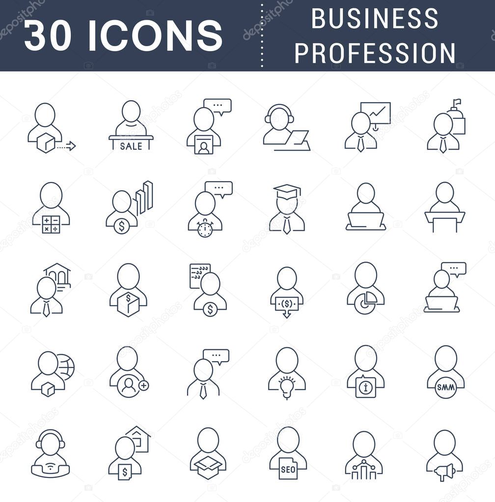 Set of thin linear icons of business profession for web graphics and apps