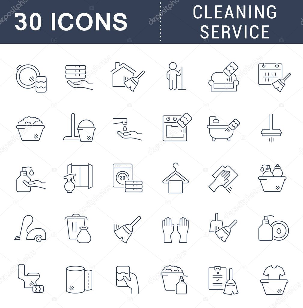 Set of thin linear icons of cleaning service for web graphics and apps