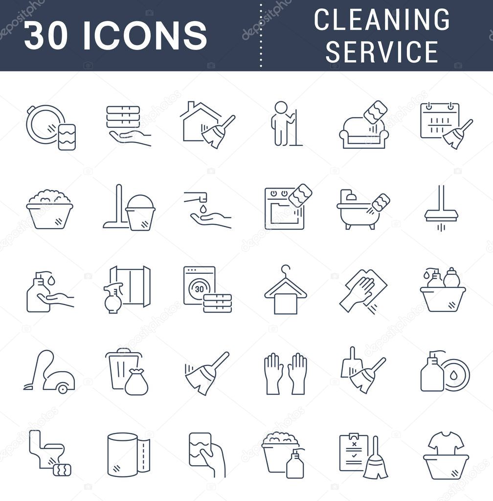 Set Linear Icons of Cleaning Service