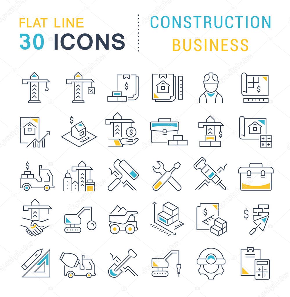 Set of vector line icons of construction business for modern concepts, web and apps.