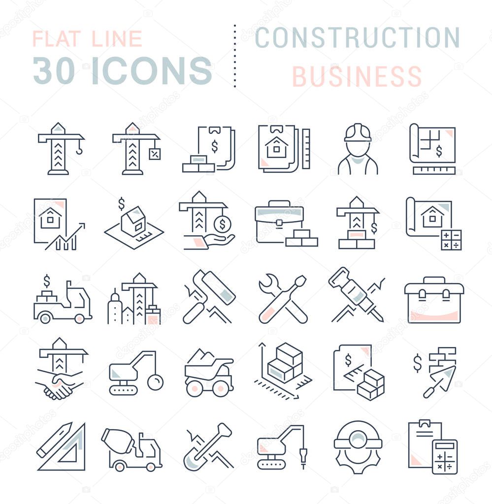Set of vector line icons of construction business for modern concepts, web and apps.