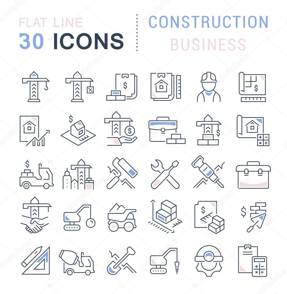 Set of vector line icons of construction business for modern concepts, web and apps.