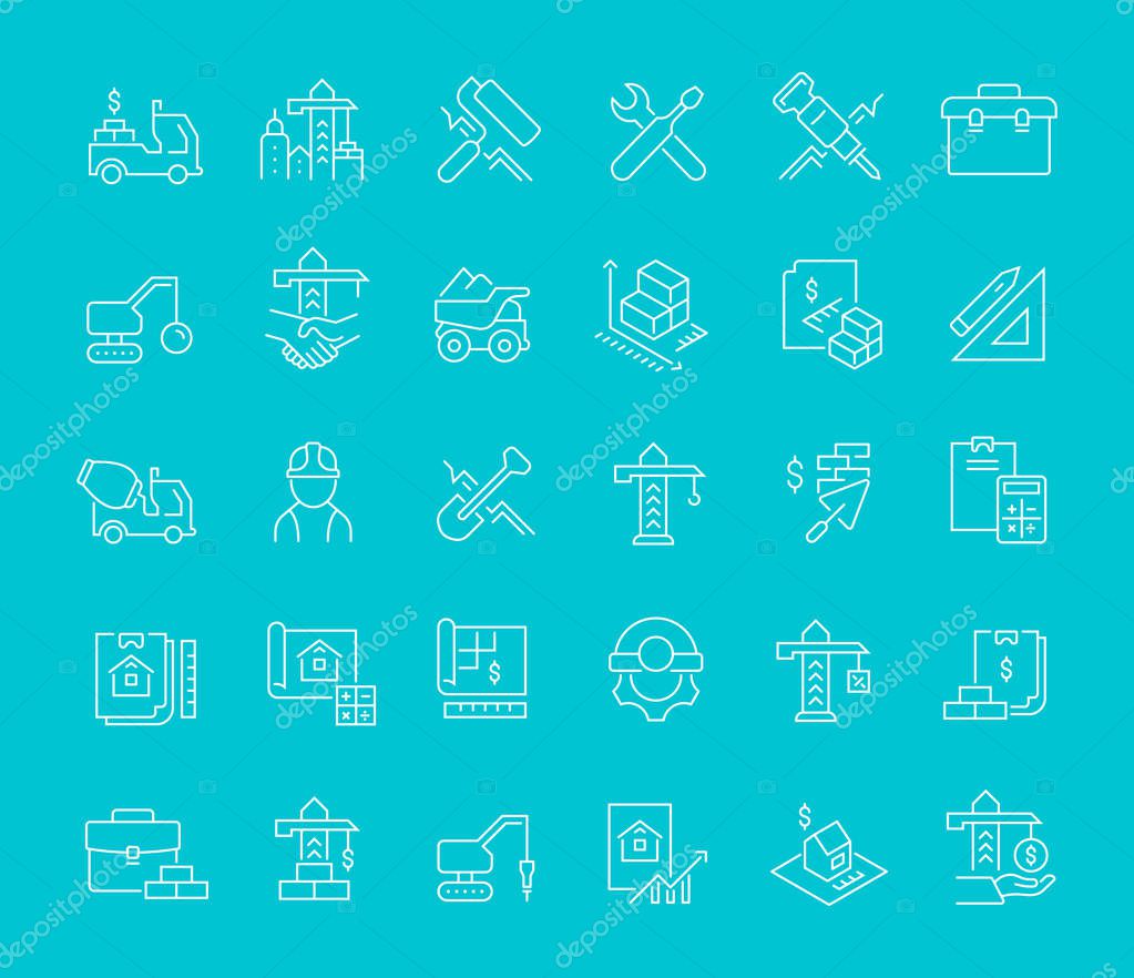 Set of vector line icons of construction business for modern concepts, web and apps.