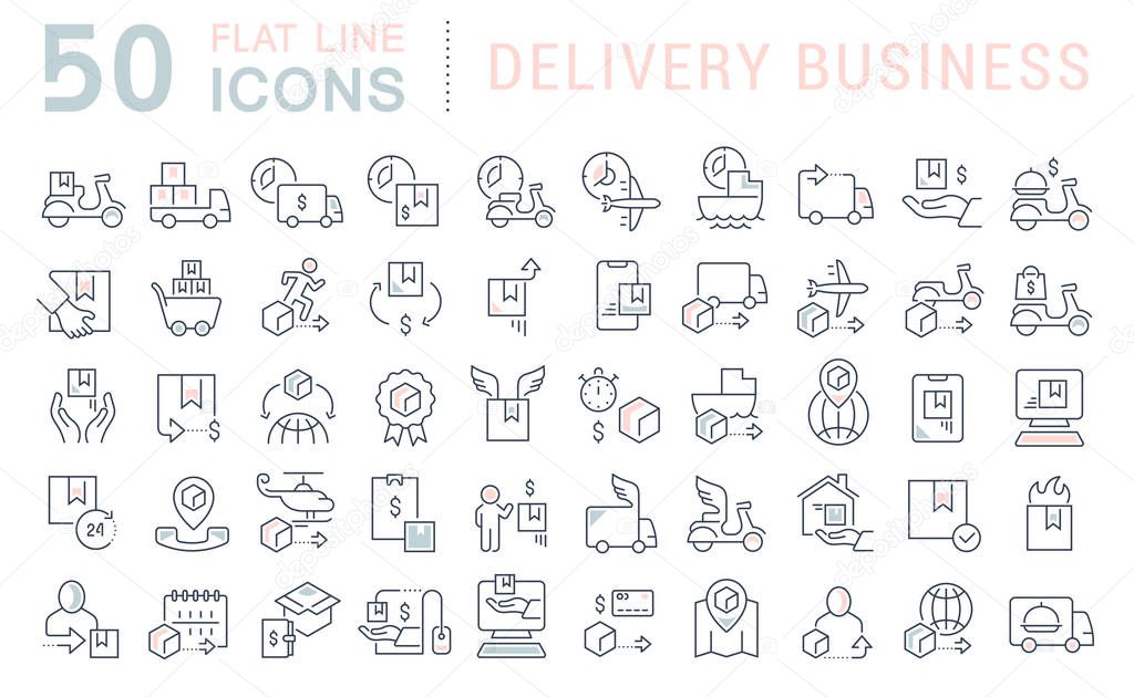 Set Vector Line Icons of Delivery Business