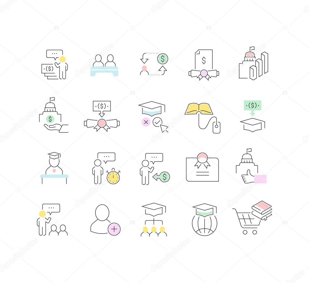 Set Vector Line Icons of Educational Business