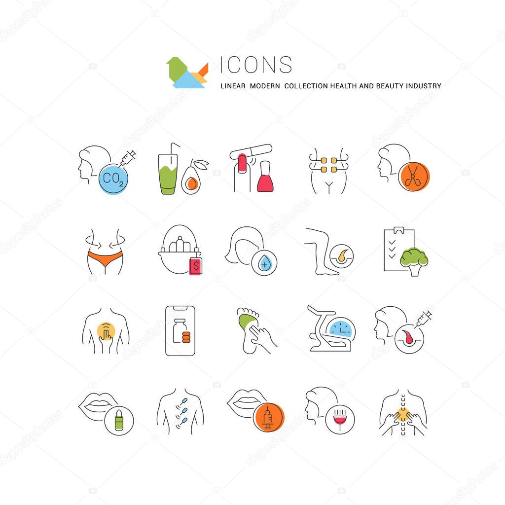 Collection Linear Icons of Health and Beauty Industry