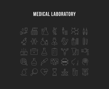 Vektör düz çizgi simgeler tıbbi laboratuar ayarla