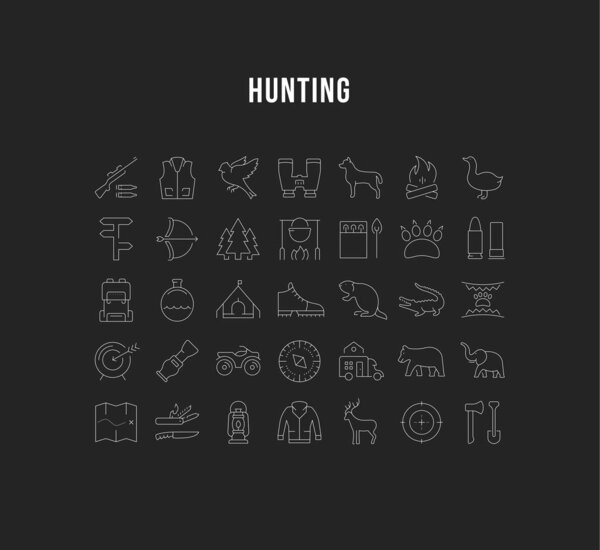 Set Vector Flat Line Icons Hunting