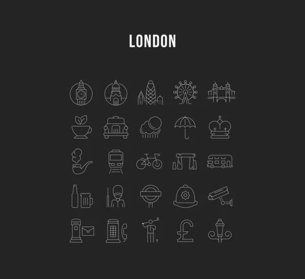 Set Vector Flat Line Icons London — Stock Vector