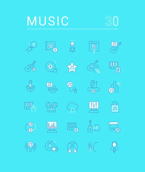 Definir ícones de linha vetorial de negócios de música —  Vetores de Stock