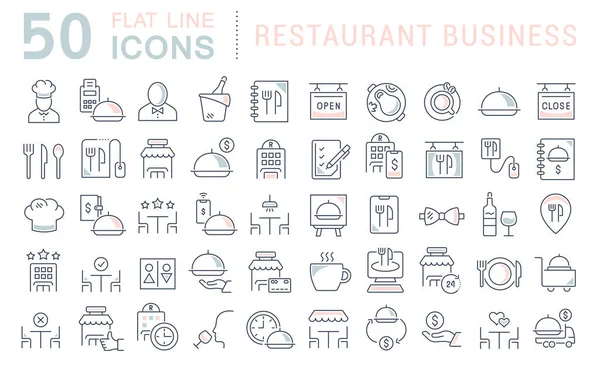 Set de iconos de la línea vectorial del negocio de restaurantes — Archivo Imágenes Vectoriales
