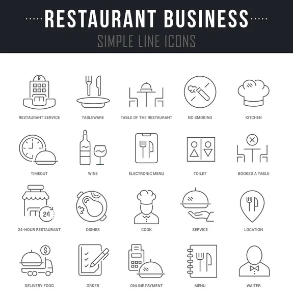 Stel Vector Line Pictogrammen van Restaurant Business — Stockvector