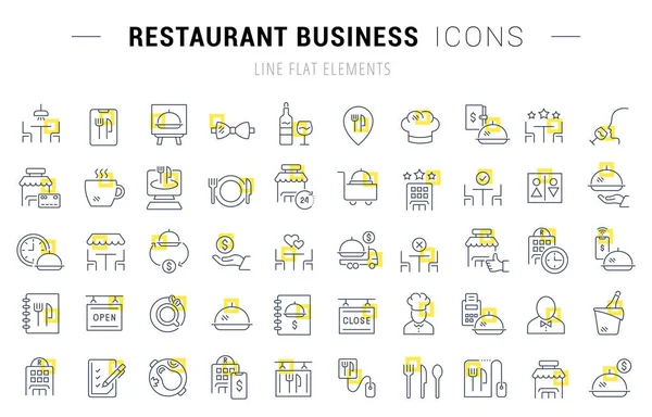 Set Vector Line Ikonen des Restaurantgeschäfts — Stockvektor