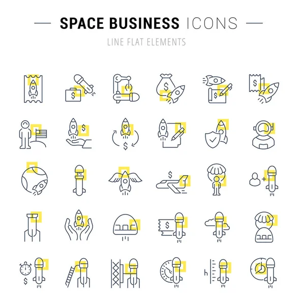 Set de iconos de línea vectorial de negocio espacial — Vector de stock