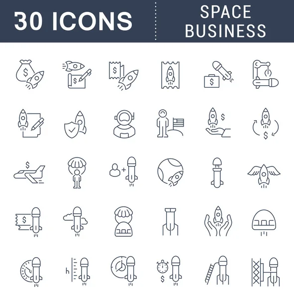 Définir les icônes de la ligne vectorielle de Space Business — Image vectorielle