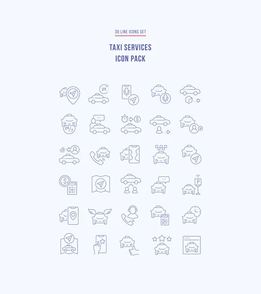Ensemble d'icônes linéaires des services de taxi — Image vectorielle