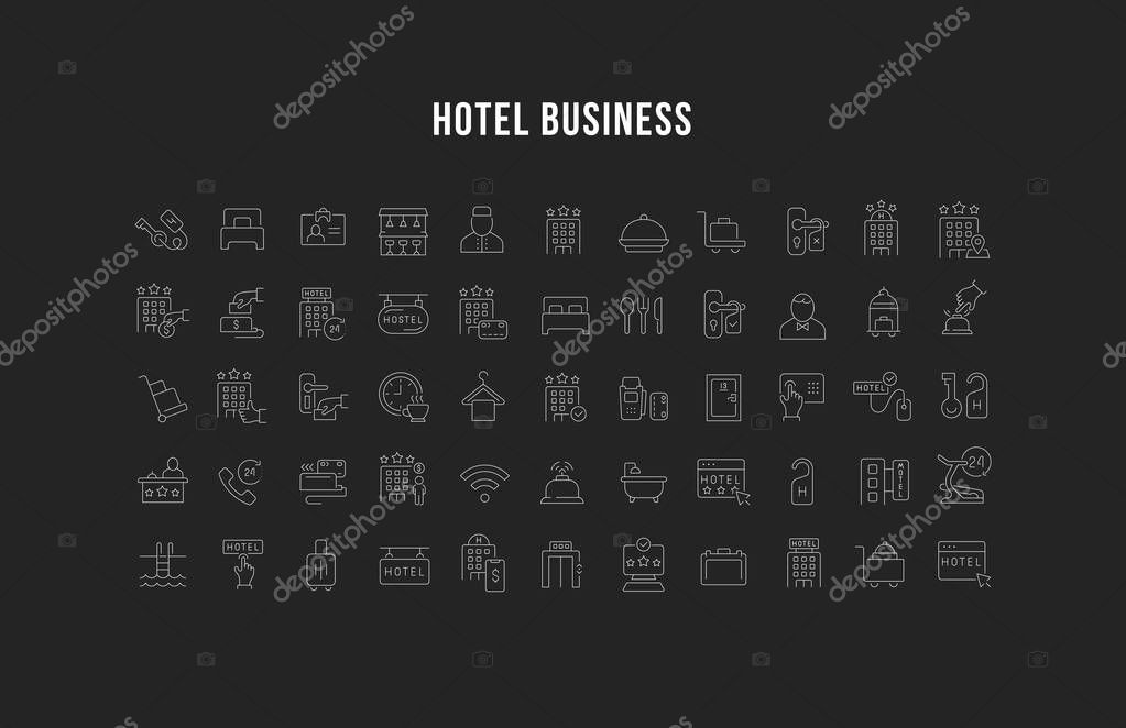Set of vector line icons of hotel business for modern concepts, web and apps.