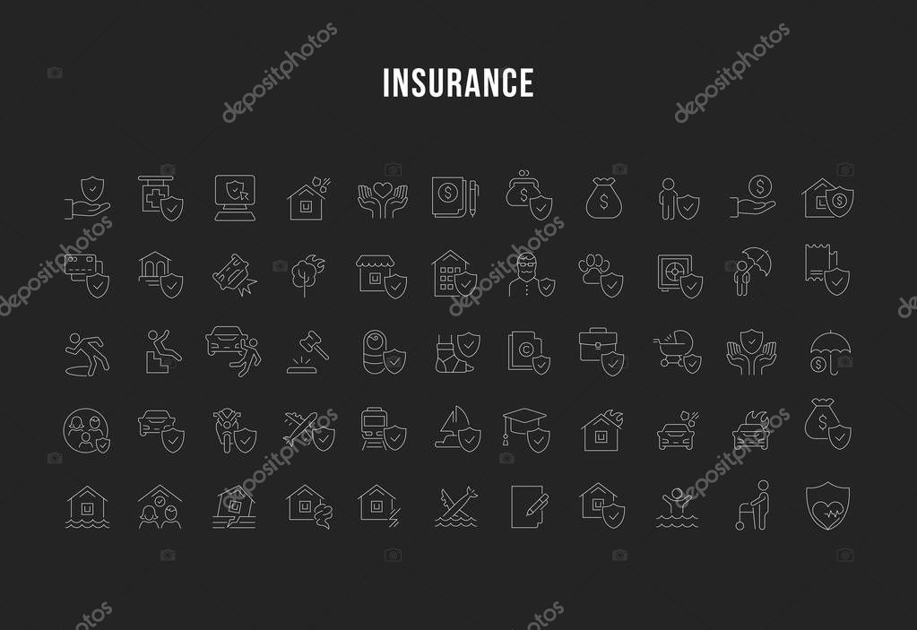 Set of vector line icons of insurance for modern concepts, web and apps.