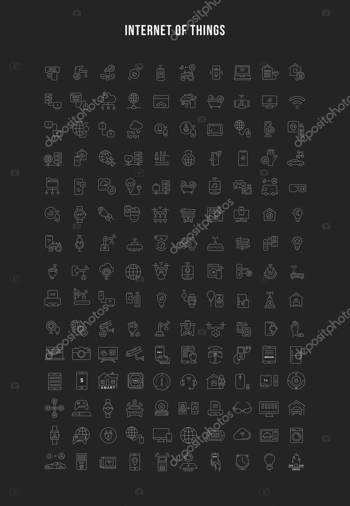 Set of vector line icons of internet of things for modern concepts, web and apps.