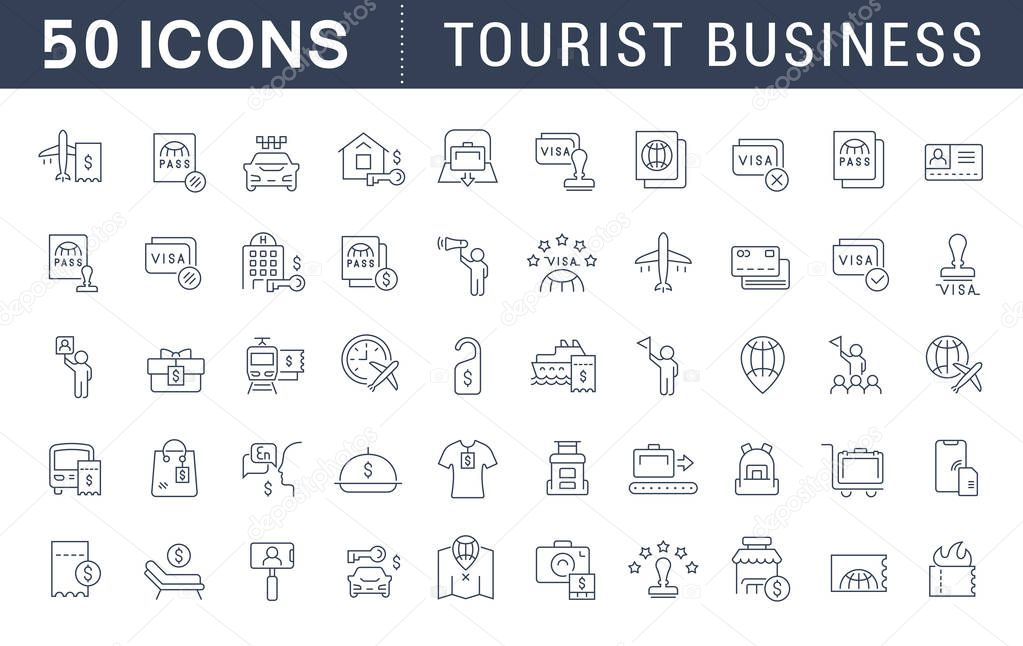 Set Vector Line Icons of Tourist Business